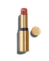 Baume Embrace in Epanoui, a mauve pink lip colour with a gold-colored casing, next to the Lisa Eldridge logo-embossed lid